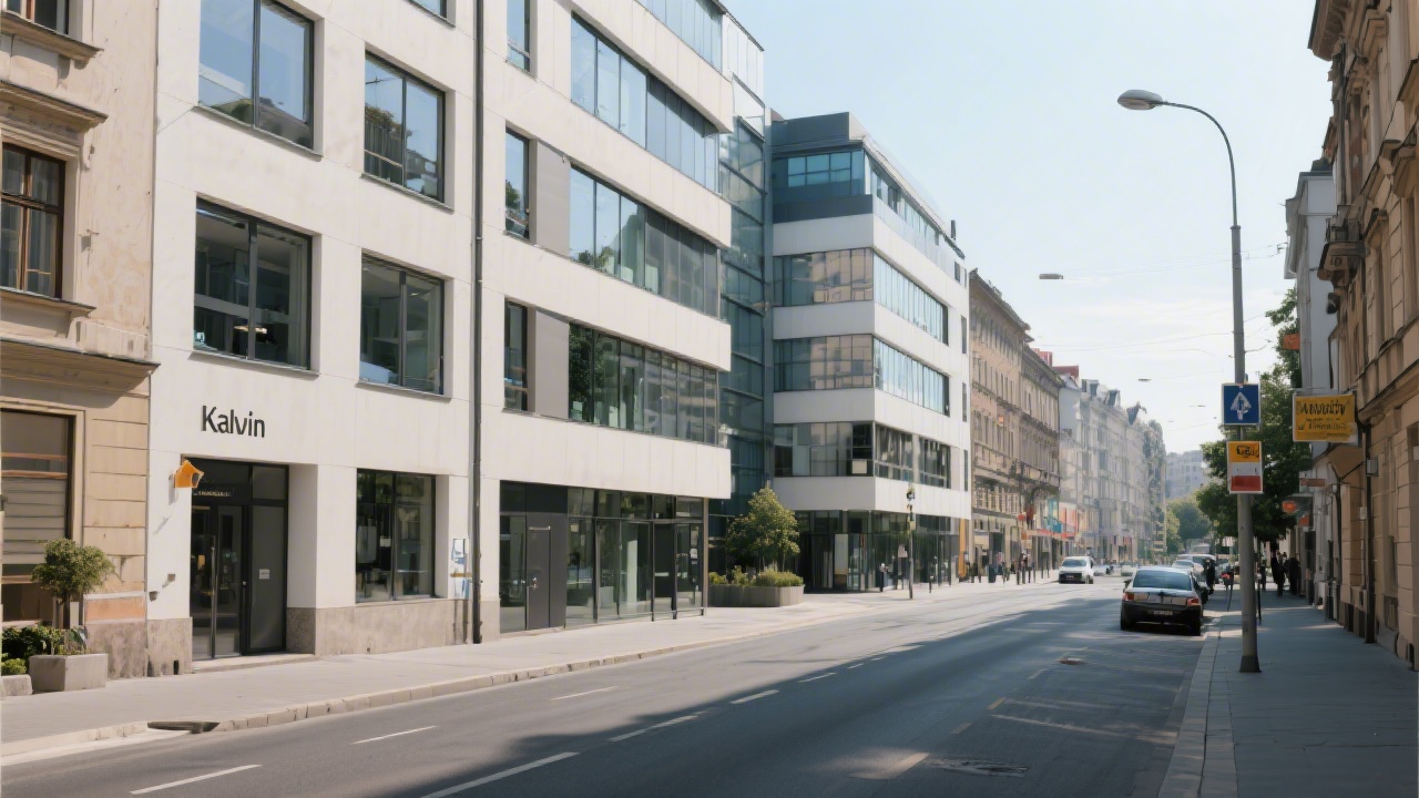 Prague Karlín street view with modern offices and a calm business atmosphere, representing the location of an analytics consultancy